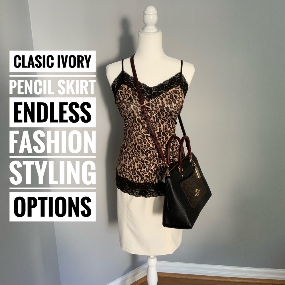 High Waisted Ivory/Cream Pencil Skirt with Lining